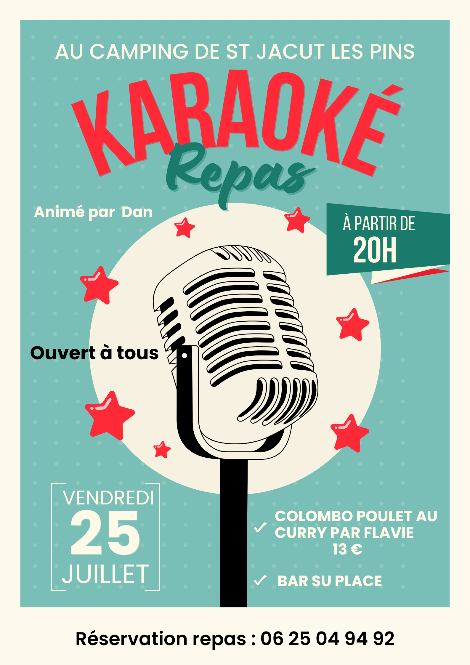 Karaoké et repas au camping vendredi 25 juillet